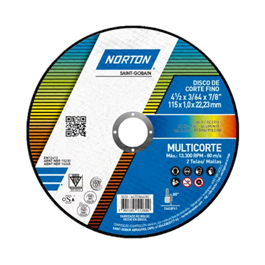 Imagem de Disco de Corte BNA (1.0) 4.1/2" x 3/64" x 7/8" MULTICORTE - Norton