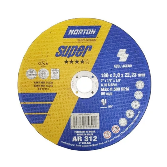 Imagem de Disco de Corte  7" x 1/8" x 7/8" para Metal (AR312) Super - Norton