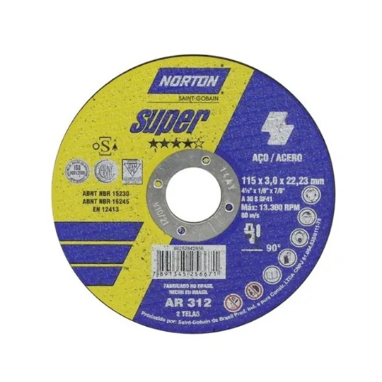 Imagem de Disco de Corte  4.1/2" x 1/8" x 7/8" para Metal (AR312) Super - Norton