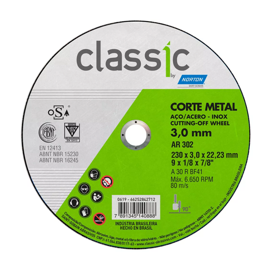 Imagem de Disco de Corte  9" x 1/8" x 7/8" para Metal AR302 CLASSIC - Norton