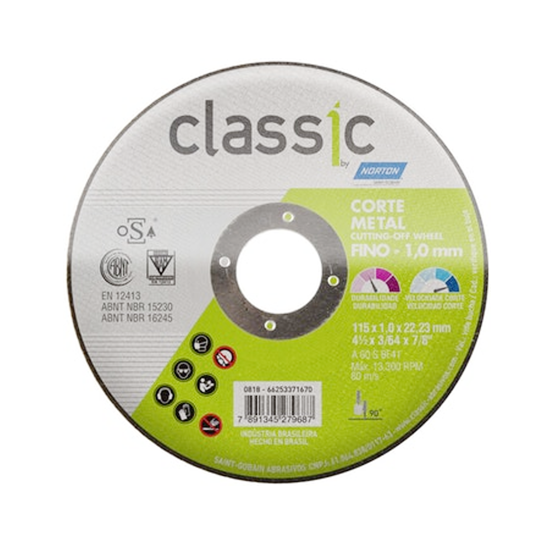 Imagem de Disco de Corte Classic  (1.0) 4.1/2" x 3/64" x 7/8" - Norton